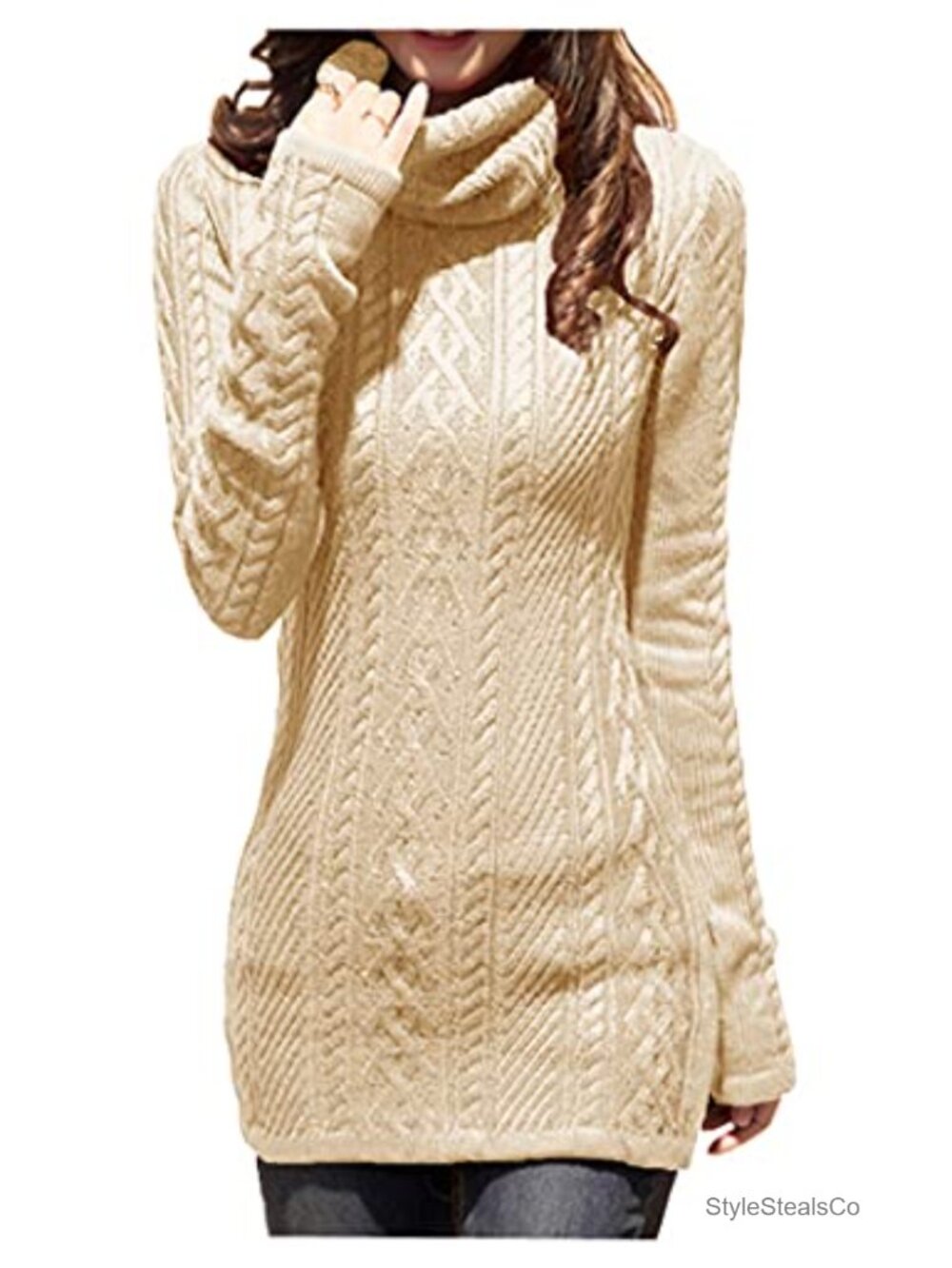 Women's Turtleneck Cable Knit Sweater Dress Long Sleeve Bodycon Pullover